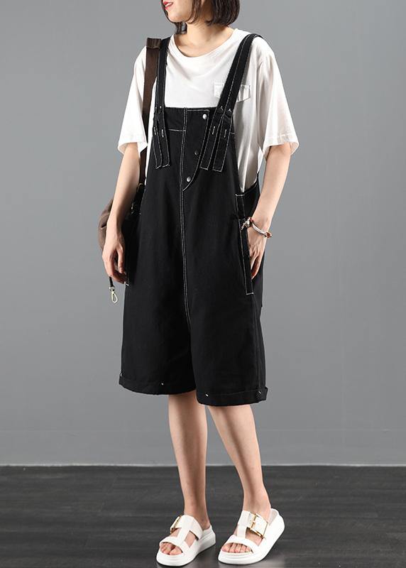 New large size black bib pants women casual jumpsuit - SooLinen