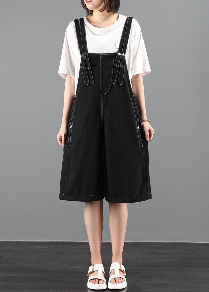 New large size black bib pants women casual jumpsuit - SooLinen