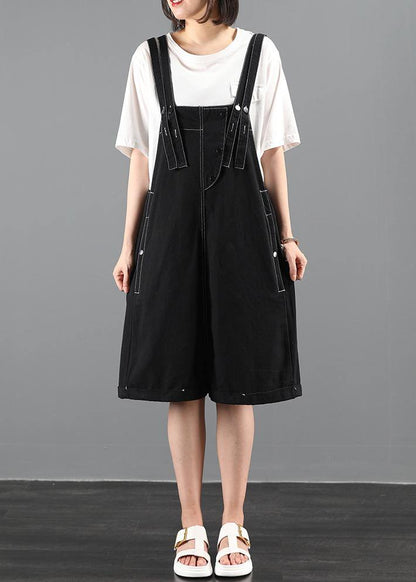 New large size black bib pants women casual jumpsuit - SooLinen