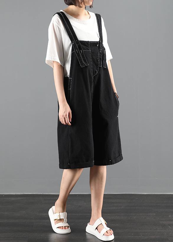 New large size black bib pants women casual jumpsuit - SooLinen