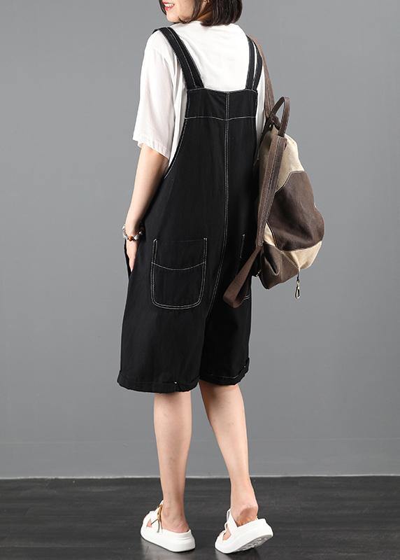 New large size black bib pants women casual jumpsuit - SooLinen