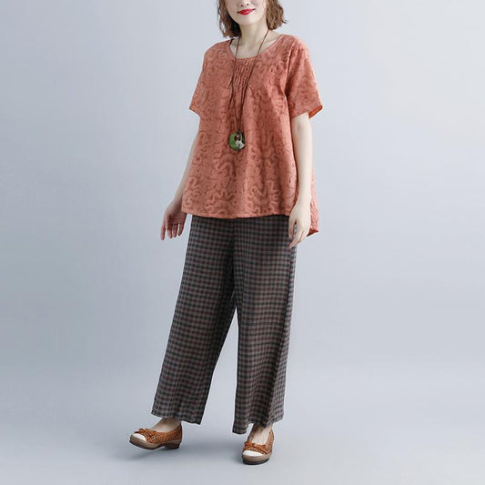 Neue Leinenoberteile in Übergrößen, lässige Sommeroberteile mit kurzen Ärmeln und hohem Saum