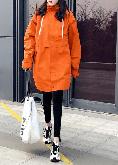 New orange duck down coat plus size womens parka hooded zippered Elegant coats - SooLinen