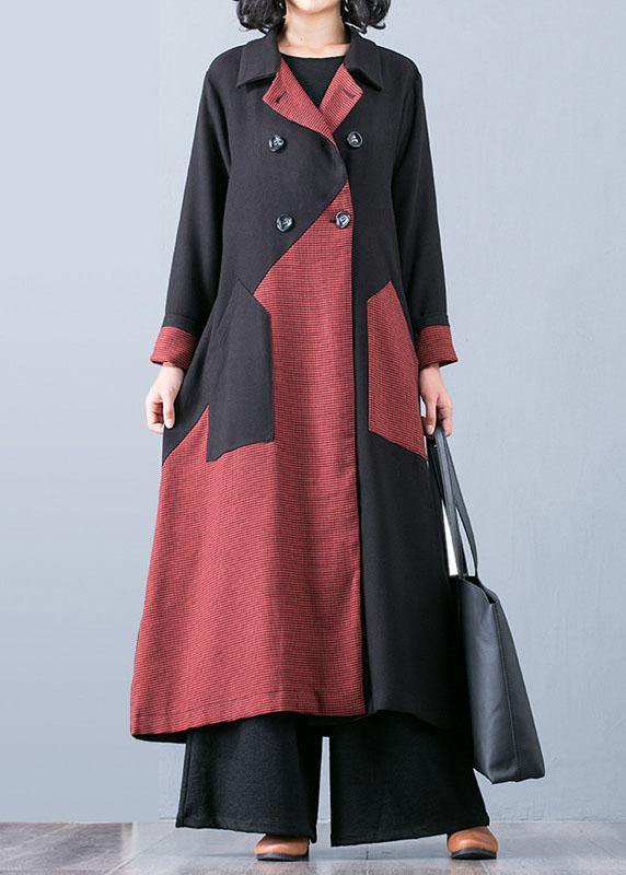 New orange red patchwork coat for woman oversize trench coat fall outwear double breast - SooLinen
