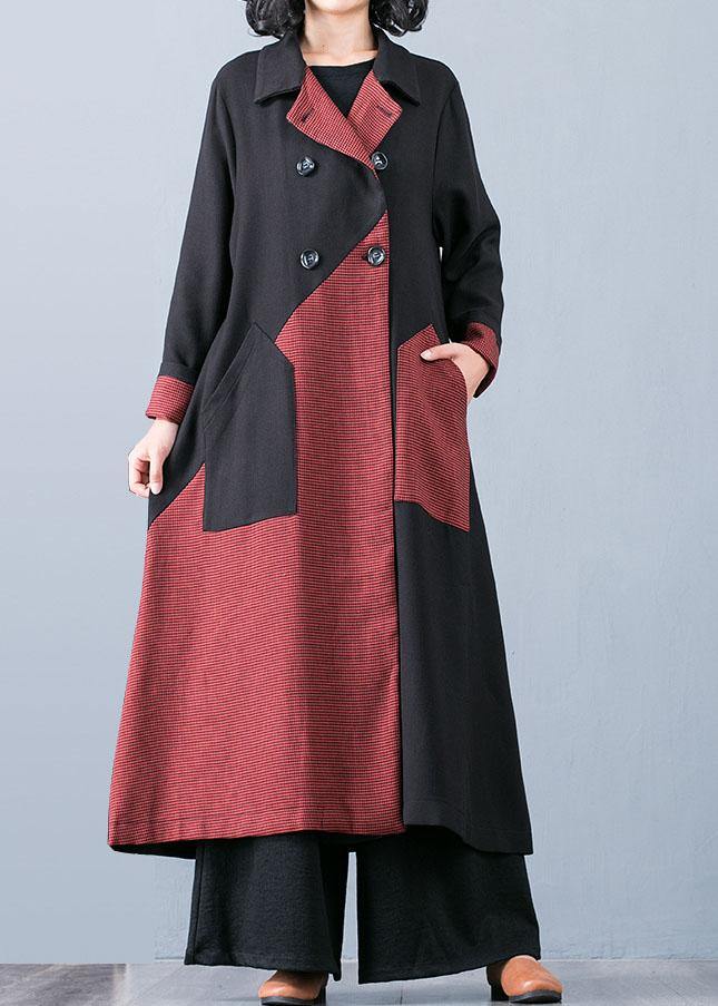New orange red patchwork coat for woman oversize trench coat fall outwear double breast - SooLinen