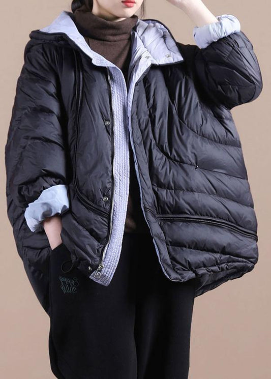 New oversize snow jackets black hooded pockets warm winter coat - SooLinen