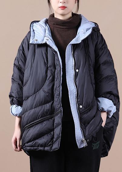 New oversize snow jackets black hooded pockets warm winter coat - SooLinen