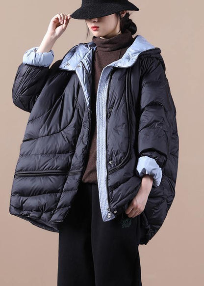 New oversize snow jackets black hooded pockets warm winter coat - SooLinen