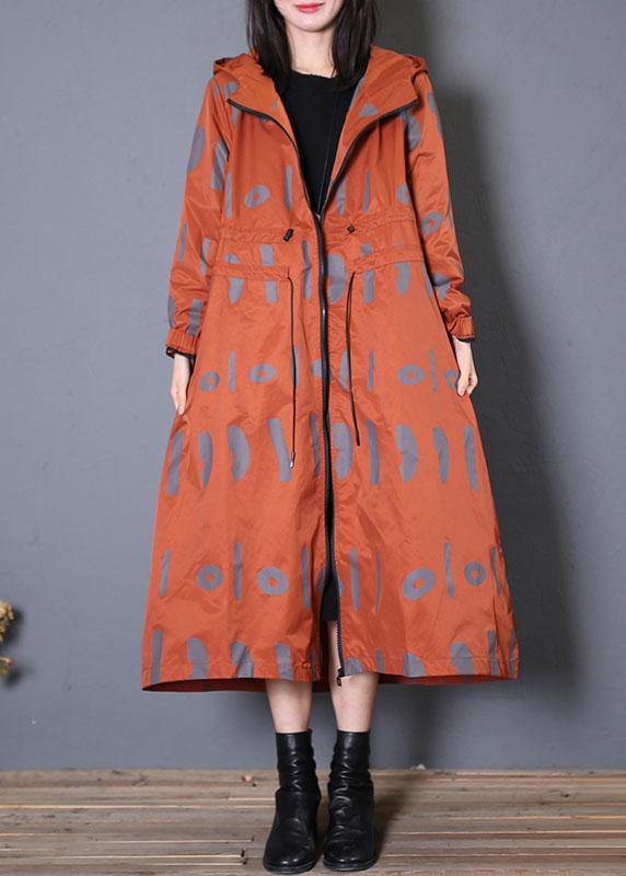 New oversized Jackets & Coats fall red prints hooded coat - SooLinen