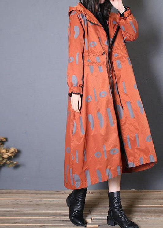 New oversized Jackets & Coats fall red prints hooded coat - SooLinen