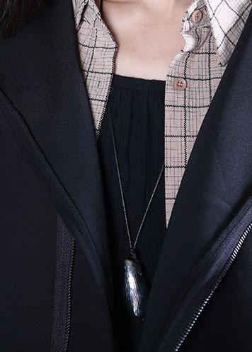 New oversized medium length coat fall black hooded Coats - SooLinen
