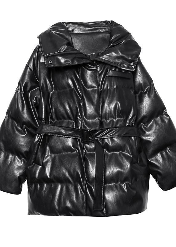 New oversized warm winter coat black high neck Button women parka - SooLinen