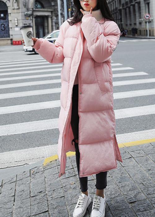 New pink warm winter coat trendy plus size down jacket o neck pockets Casual winter outwear - SooLinen