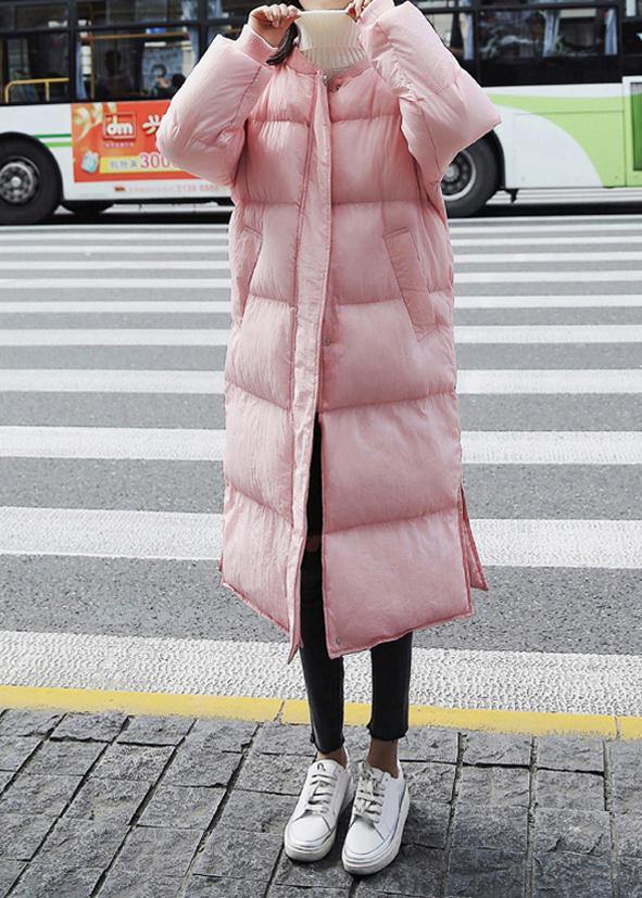 New pink warm winter coat trendy plus size down jacket o neck pockets Casual winter outwear - SooLinen