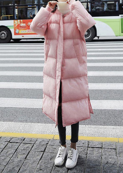 New pink warm winter coat trendy plus size down jacket o neck pockets Casual winter outwear - SooLinen