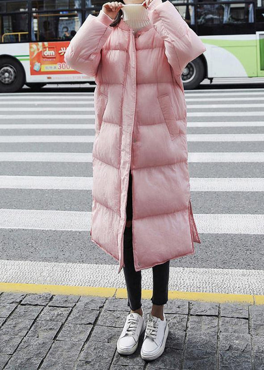 New pink warm winter coat trendy plus size down jacket o neck pockets Casual winter outwear - SooLinen