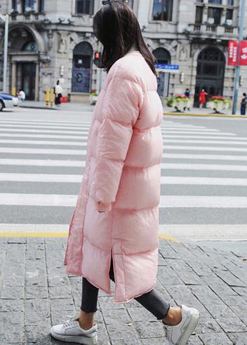 New pink warm winter coat trendy plus size down jacket o neck pockets Casual winter outwear - SooLinen