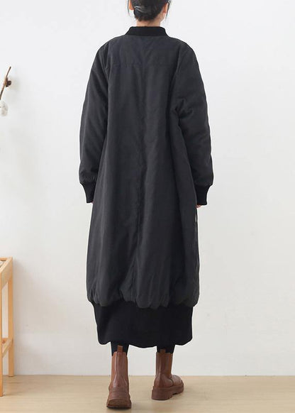 New plus size Coats winter outwear black o neck pockets coat - SooLinen