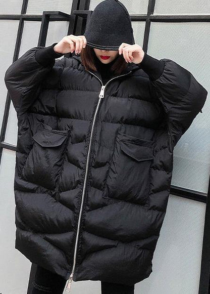 New plus size clothing snow jackets big pockets coats black hooded zippered winter outwear - SooLinen