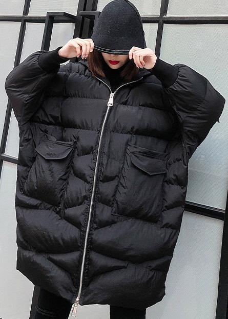 New plus size clothing snow jackets big pockets coats black hooded zippered winter outwear - SooLinen