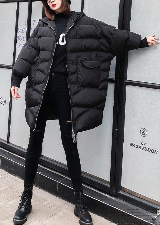 New plus size clothing snow jackets big pockets coats black hooded zippered winter outwear - SooLinen