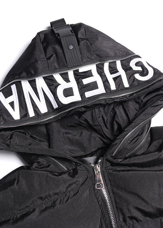 New plus size clothing snow jackets big pockets coats black hooded zippered winter outwear - SooLinen