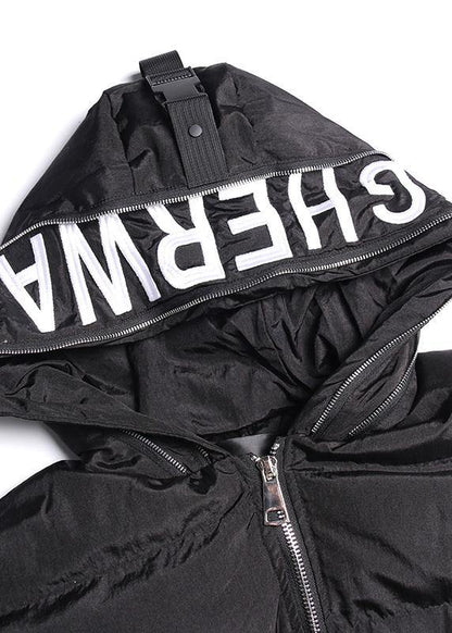 New plus size clothing snow jackets big pockets coats black hooded zippered winter outwear - SooLinen