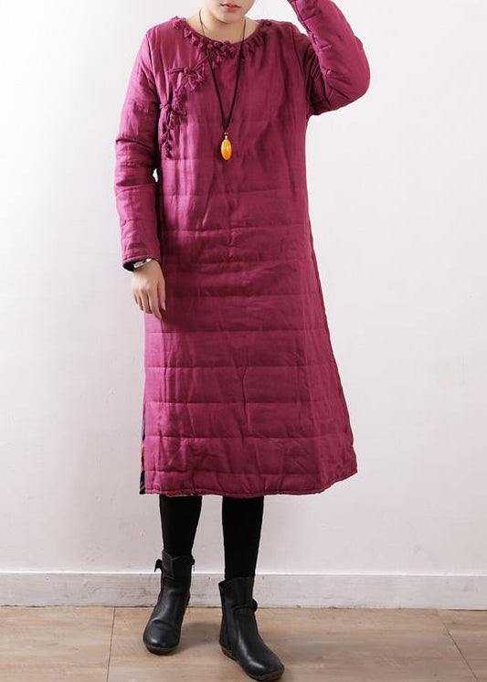 New plus size clothing winter jacket Chinese Button winter coats rose side open casual outfit - SooLinen