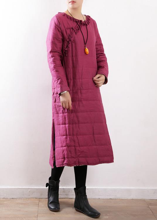 New plus size clothing winter jacket Chinese Button winter coats rose side open casual outfit - SooLinen