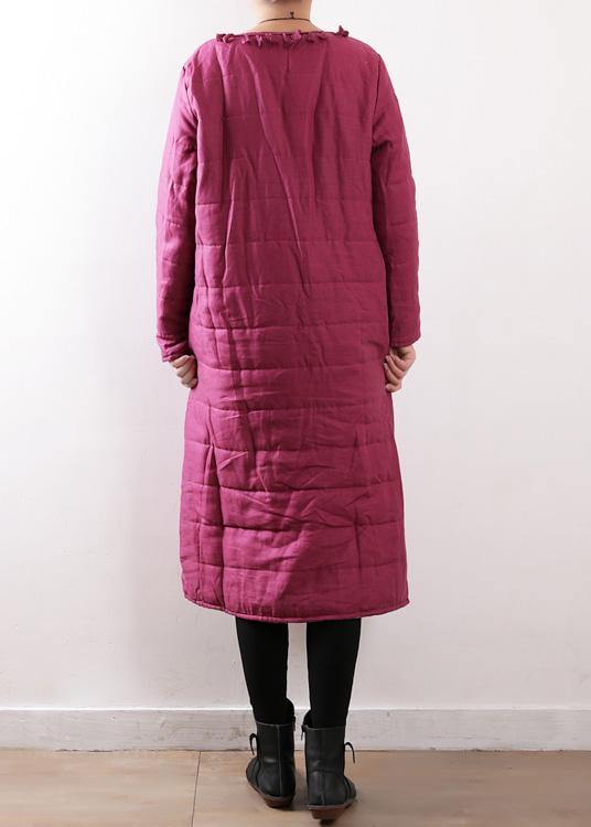 New plus size clothing winter jacket Chinese Button winter coats rose side open casual outfit - SooLinen