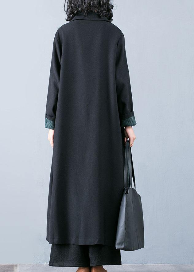 New plus size long coat fall jacket green patchwork double breast Coats Women - SooLinen