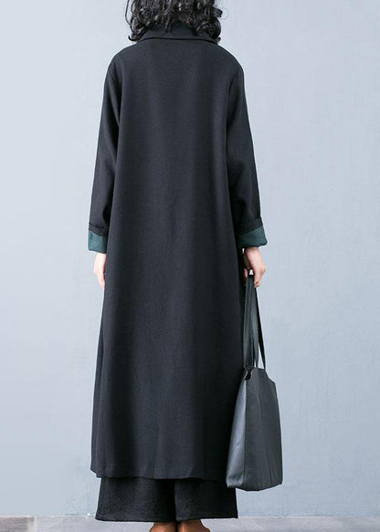 New plus size long coat fall jacket green patchwork double breast Coats Women - SooLinen