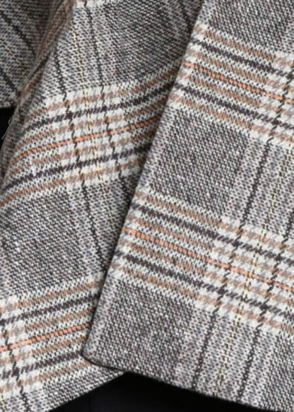 New plus size medium length coat outwear khaki plaid asymmetric Batwing Sleeve Woolen Coats - SooLinen