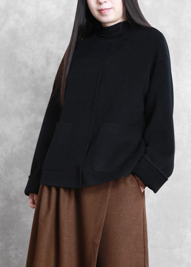 New plus size winter coats beige o neck pockets Woolen Coats - SooLinen