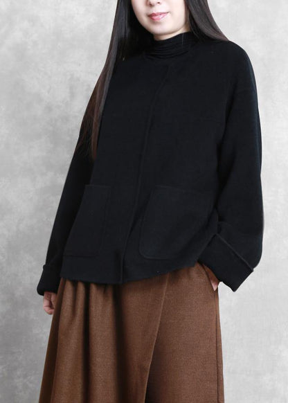 New plus size winter coats beige o neck pockets Woolen Coats - SooLinen