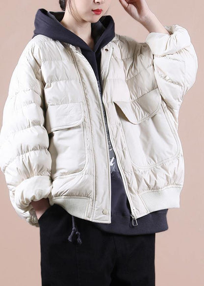 New plus size winter jacket coats beige Large pockets down jacket woman - SooLinen