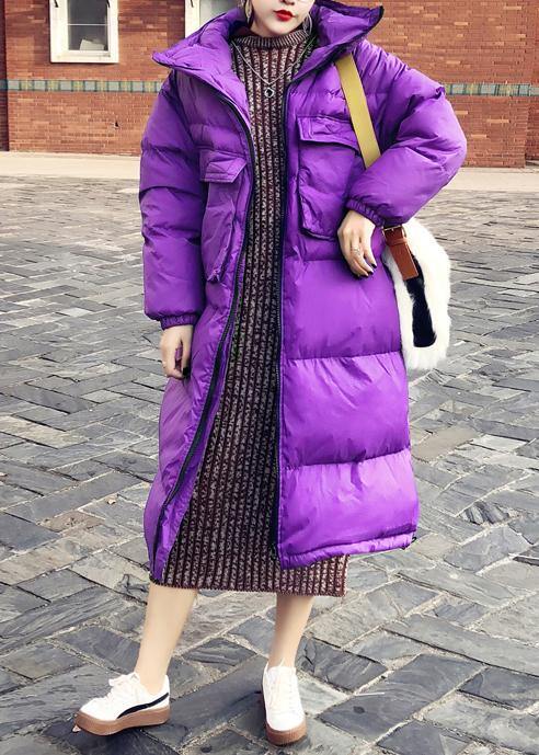 New purple down coat winter trendy plus size snow jackets stand collar Cinched Elegant Jackets - SooLinen