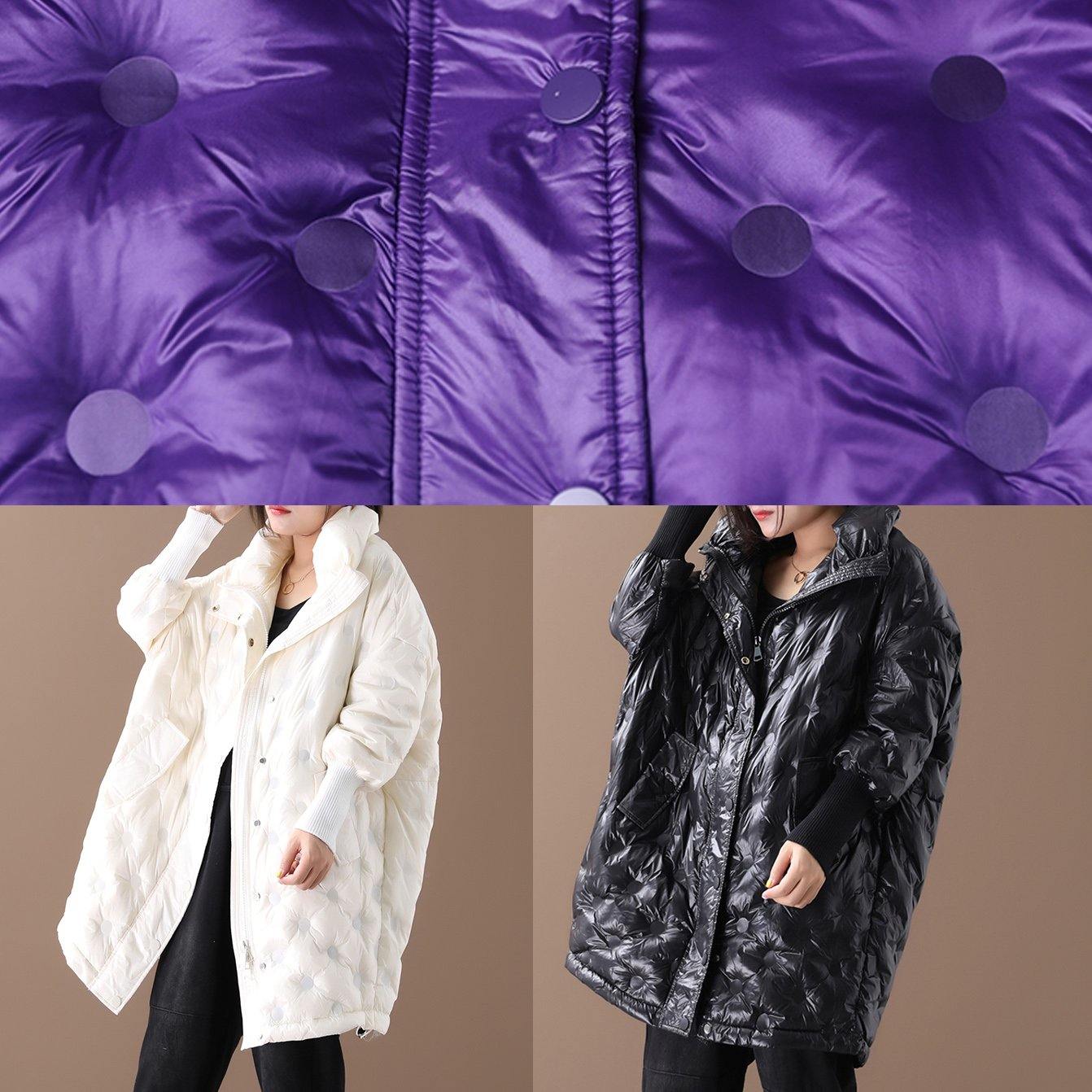 New purple duck down coat plus size down jacket winter coats stand collar zippered - SooLinen