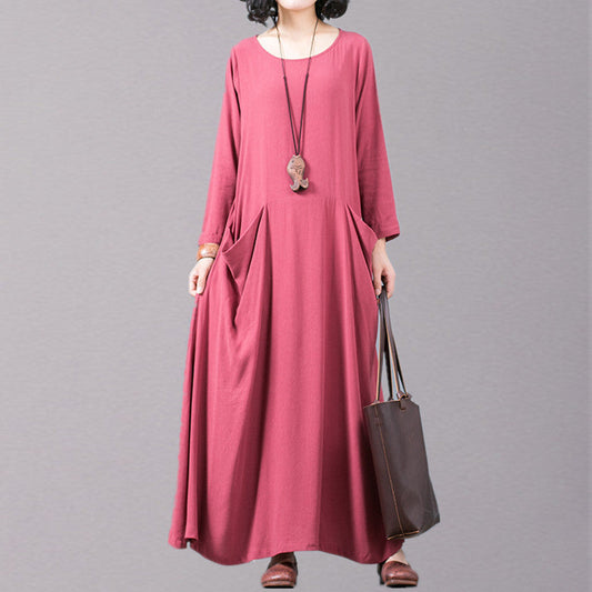 Neu Rot 2018 herbst kleid übergroßen O neck taschen reisen kleidung boutique langarm