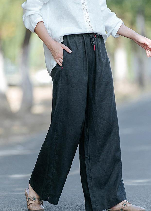 New style literature and art black casual pants Elastic Waist Wide Leg Pants - SooLinen