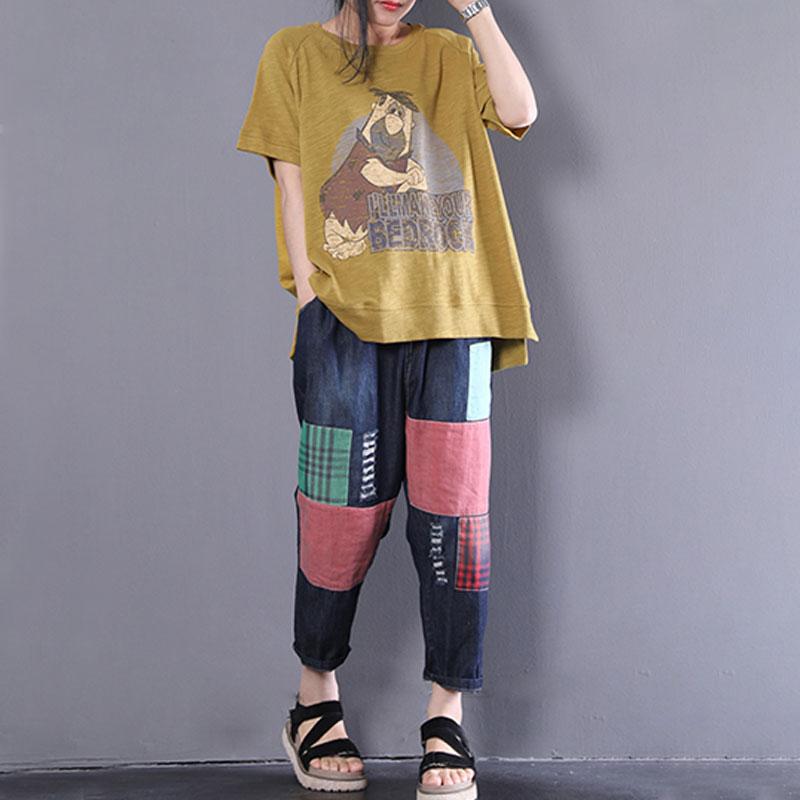 Neues Sommer-T-Shirt in Übergröße mit Cartoon-Brief-Aufdruck, kurzärmelig, Damen-Tops