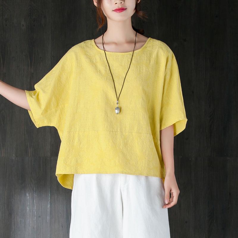 Neue Sommer T-Shirt Plus Size Kleidung Lose 12 Ärmel Gelb Jacquard Baumwolle Tops