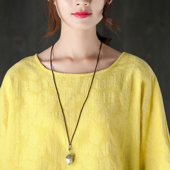 Neue Sommer T-Shirt Plus Size Kleidung Lose 12 Ärmel Gelb Jacquard Baumwolle Tops