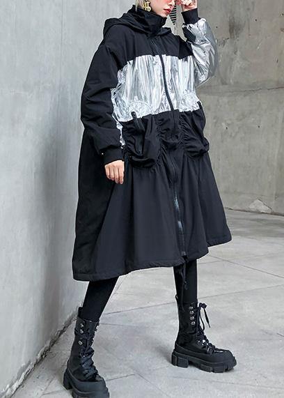 New trendy plus size Coats outwear black hooded drawstring winter parkas - SooLinen