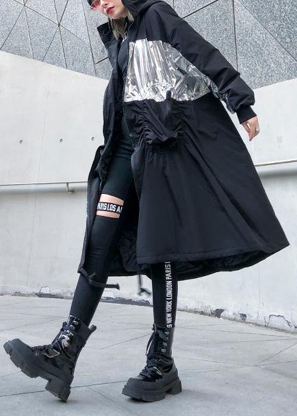 New trendy plus size Coats outwear black hooded drawstring winter parkas - SooLinen