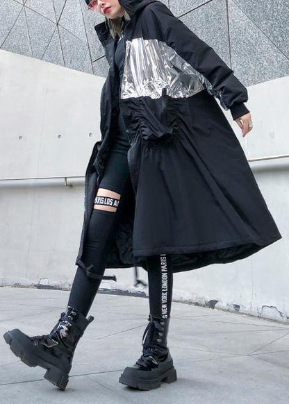 New trendy plus size Coats outwear black hooded drawstring winter parkas - SooLinen
