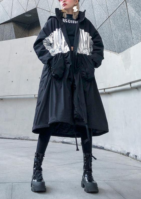 New trendy plus size Coats outwear black hooded drawstring winter parkas - SooLinen