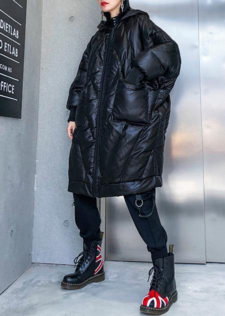 New trendy plus size winter jacket loose hooded winter coats black thick pockets coat - SooLinen