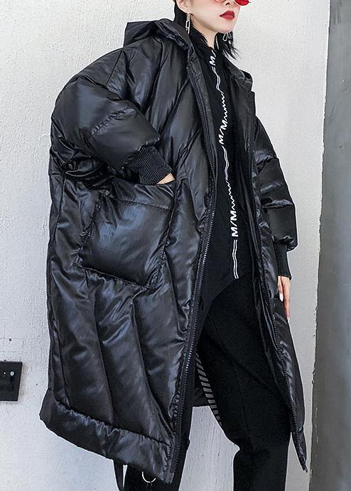 New trendy plus size winter jacket loose hooded winter coats black thick pockets coat - SooLinen