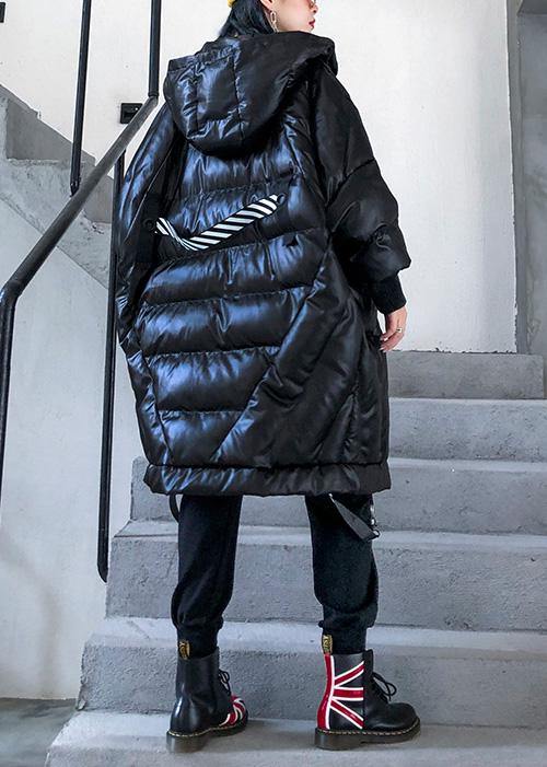 New trendy plus size winter jacket loose hooded winter coats black thick pockets coat - SooLinen